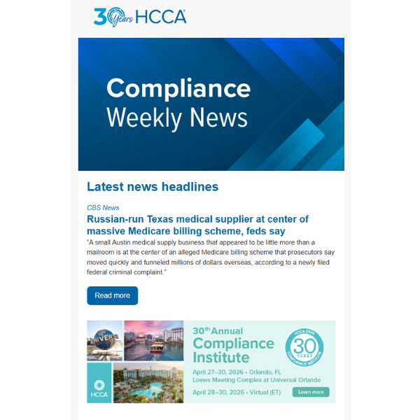 Subscribe to Compliance Weekly News and stay up-to-date on the latest headlines